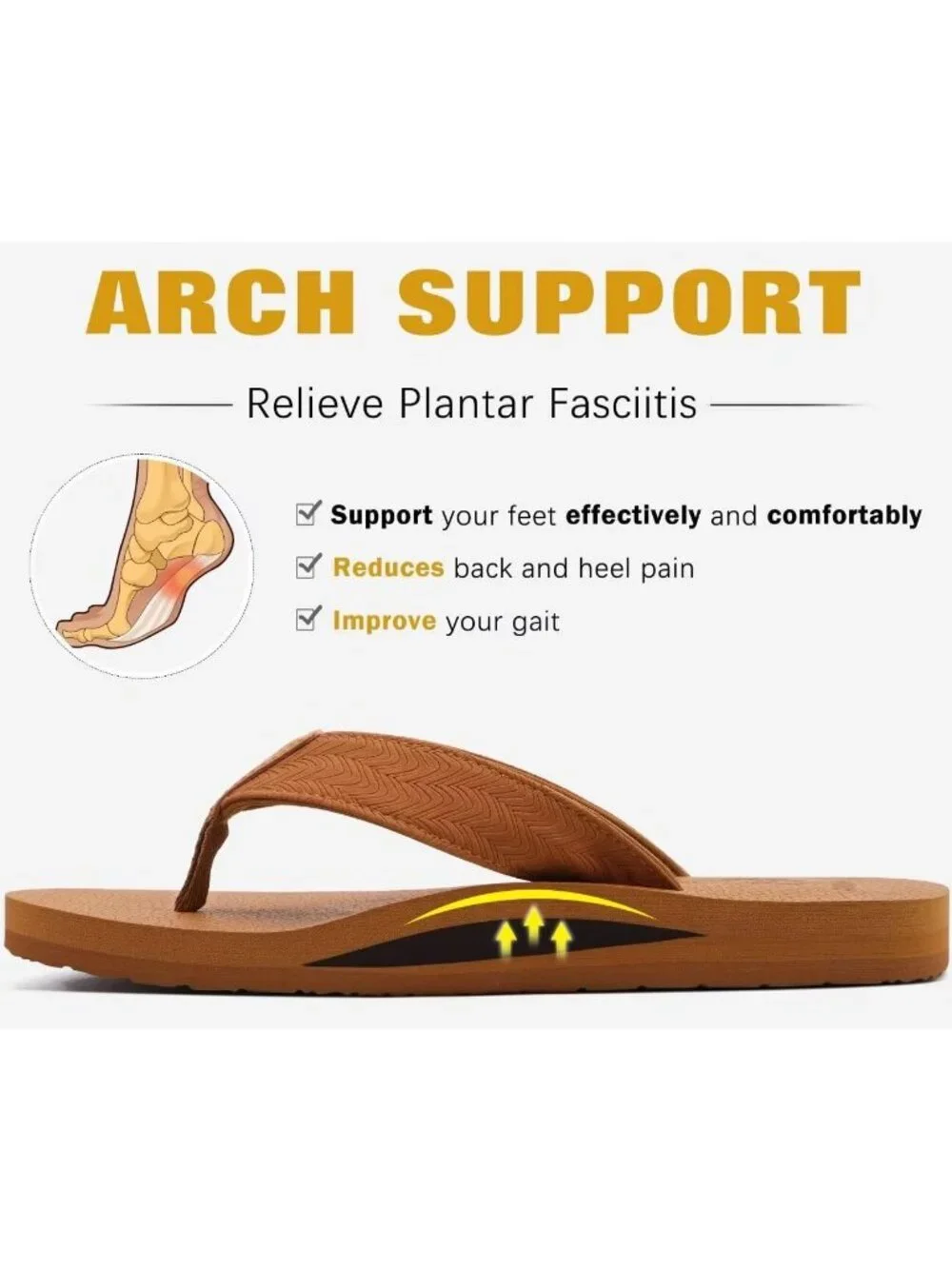 Men's All Tan Yoga Mat Leather Flip Flops Slip On Indoor Outdoor Sandal Slipper